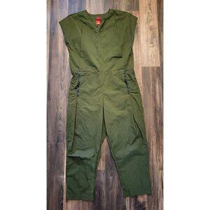 Womens Nike Olive Green Bonded Nylon Cap Sleeve Jumpsuit Pockets Sz M Gorpcore